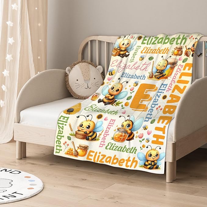 Personalized Custom Honeybee Preschool Blanket Gifts for Baby Toddler Kids Boys Girls - Customized Honeybee Super Soft Lightweight Flannel Sheets Decor for Crib Nap Couch - 30"x40" for Baby/Pets