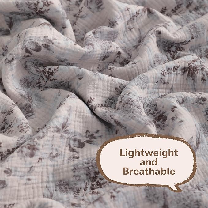 NTBAY 4 Layer Muslin Cotton Toddler Blanket, 42x60 Soft and Breathable Receiving for Newborns and Infants, Perfect for Crib, Stroller, Travel, Lightweight Nursery Blanket, Vintage Bloom