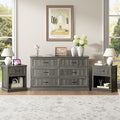 CARPETNAL Farmhouse Dresser and Nightstand Sets for Bedroom, 3 Pcs Bedroom Set, 6 Drawer Dresser & Nightstand Set of 2, Modern Wood Chest of Drawers for Bedroom, Living Room, Entryway, Grey