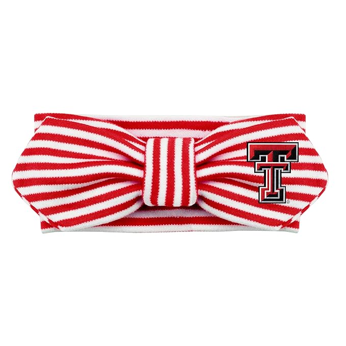 Creative Knitwear Texas Tech Red Raiders Infant Girls Red/White Striped Hair Knot Headband Embroidered Logo - Size Newborn - 4T