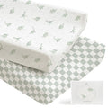 Konssy 2 Pack Muslin Changing Pad Covers for Boys, Ultra Soft & Breathable Cotton Baby Diaper Changing Table Covers, Neutral Nursery Diaper Changing Pad Sheets (Green Dino,Baby Green Plaid)