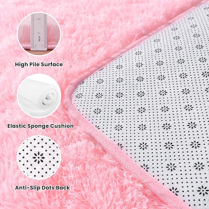 Pink Rug 8x10 - Non Slip Fluffy Rugs for Living Room - Cute Floor Rug for Girls Room Decor- Large Fuzzy Shag Carpet - Shaggy Rugs for Living Room Washable 8x10 Area Rugs Clearance