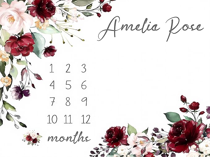 OLIVE OLIVIA Personalized Monthly Baby Milestone Blanket, Baby Months Blanket, Perfect Custom Newborn Gifts,50"x60"