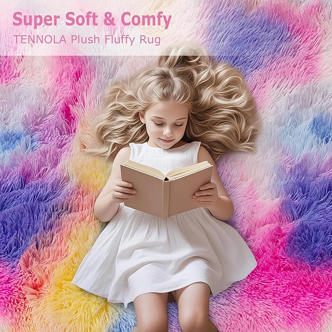 Rainbow Area Rugs 3x5 ft,Tie-Dyed Unicorn Fluffy Fuzzy Shaggy Carpet Soft Plush Furry Rug,for Bedroom Living Room Indoor Floor Rug Kids Girls Boys Home Decor Aesthetic, Dorm Nursery
