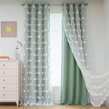 MYSKY HOME 90 Inches Long Aqua Curtains for Living Room Nursery Curtains for Bedroom Double Layer Curtains White Pom Pom Sheer Curtains for Dining Room Grommet Room Darkening Window Panels W52 X L90