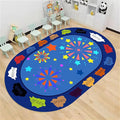 Kids Educational Rug, 3x5ft, Children's Area Rugs for Learning Colors and Shapes, Stars Firework Pattern Oval Rug for Classroom Playroom, Soft Non-Slip Blue Floor Mat for Boys Girls Bedroom