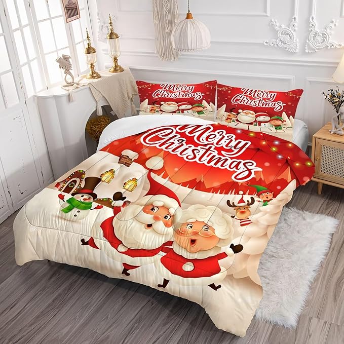 Christmas Bedding Sets King Size Comforter Set for Kids Boys Girls Bedroom Xmas Gift Christmas Festival Winter Snow Quilt Set,1 Comforter + 2 Pillow Cases