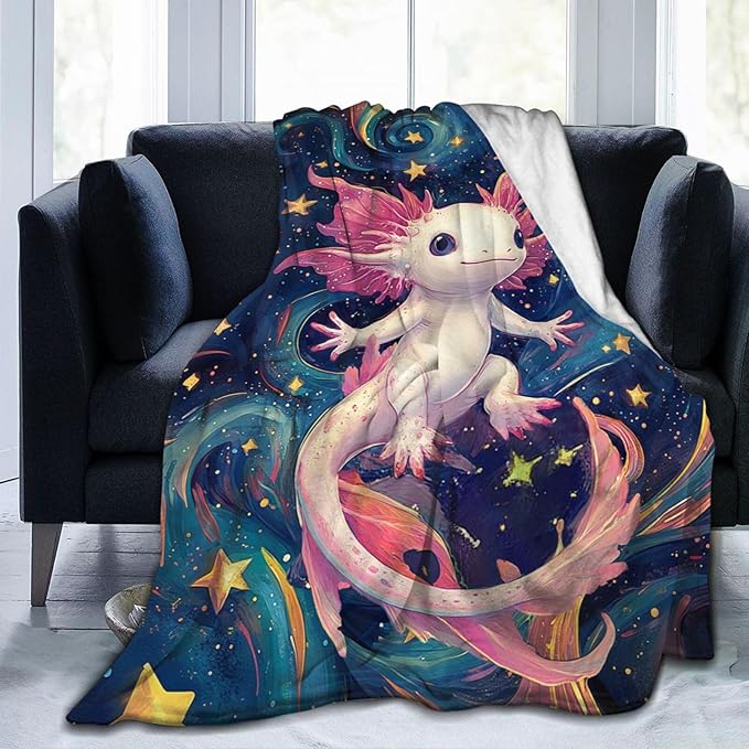 Axolotl Blanket Salamander Gifts Throw Blanket Super Soft Flannel Lightweight Fluffy Plush Cozy Fuzzy Fleece Axolotls Decor Blanket for Girl Woman Boys Kids Adults for Bed Sofa 50"X60"