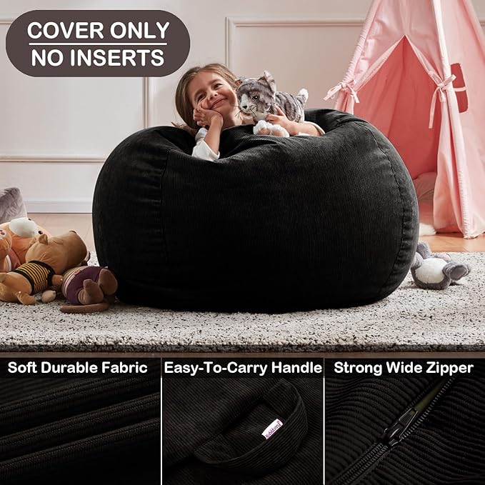 Nobildonna Bean Bag Chair Cover (No Filler) for Kids and Adults,Beanbag Stuffed Animal Storage Without Filling Plush Toys Holder and Organizer Soft Premium Corduroy 200L