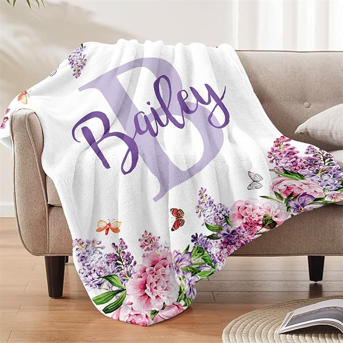 Ships Next Day, Personalized Baby Blankets, Custom Baby Blanket with Name for Girls,Gift for Chrismas Birthday Memorial Day, Customized Flannel Blanket for Kids Adults 40"X50"
