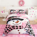 Feelyou Kids Christmas Theme Decorations Bedding Set Xmas Snowman Comforter Set for Boys Girls Snowflake Kawaii Cute Pink Bedroom Collection Twin Size