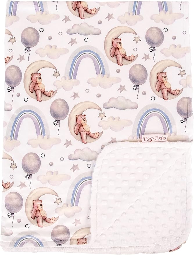 Top Tots Deluxe Minky Baby Blanket - Moon Bears, 40 x 29 Inch White