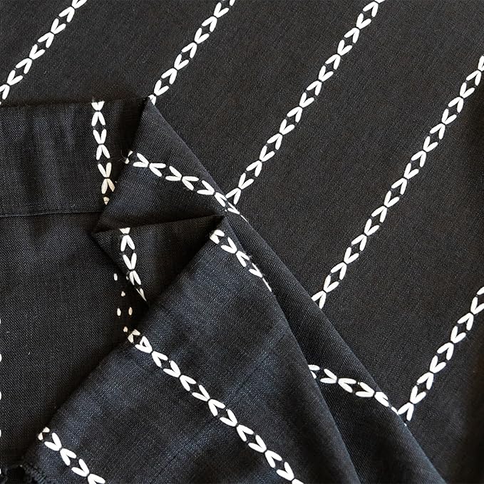 Deeprove Black Boho Curtains 63 inches Length for Kitchen, Vintage Bohemian Embroidery Farmhouse Cotton Linen French Country Tassel Window Treatments Gothic Halloween Decor, W52 x L63, 1 Panel