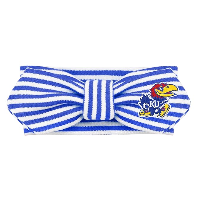 Creative Knitwear Kansas Jayhawks Infant Girls Royal/White Striped Hair Knot Headband Embroidered Logo - Size Newborn - 4T