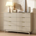 CARPETNAL Fluted 8 Drawer Dresser for Bedroom, 55" Wide Wooden Chest of Drawers with Rounded Corners, Gold Handles, Modern Storage Organizer for Bedroom, Hallway(Beige)