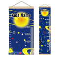 Personalized Kids Name Growth Chart Ruler for Wall Wood Frame Height Measure Chart 13.4x56 in Linen Hanging Height Growth Chart Cartoon Planets Star Solar Kids Room Decor