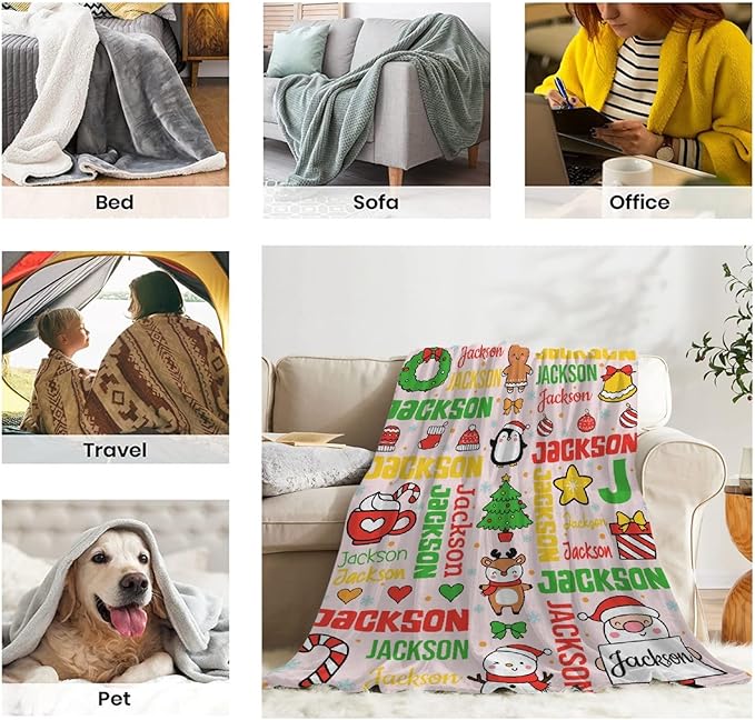 Custom Christmas Blanket | Personalized Holiday Blanket for Boys Girls | Plush Cozy Custom Name Blanket | Christmas Decor Personalized Gifts Name Blanket | 40"x50"-Kids/Throw Size