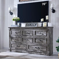 Farmhouse 8 Drawers Dresser for Bedroom, 61" Wide Large Dressers & Chests of Drawers w/Roman Column, Storage Dressers Organizer for Bedroom, Hallway, Living Room, Light Grey
