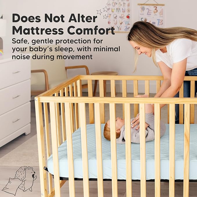 Waterproof Crib Mattress Protector Cover Fitted - 2-Pack Quiet Baby Crib Mattress Pad Sheets, 52" x 28" Soft Quilted Cotton Baby Sheet, Machine Washable, Easy Fit, Durable (Frost/Mavy)