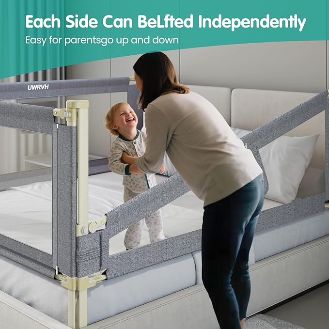 Bed Rails for Toddlers，Toddler Bed Rails，Bed Rail for Baby - Adjustable Height Bed Guard with Child Safety Lock, Universal Fit for King/Full/Twin Beds (Grey, 1 Side 39Inch)
