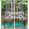 Waterfall Blackout Window Curtains, Rocky Waterfall to Pond Running Off Scenic Nature Themed Picture Print Window Drapes, for Living Room Bedroom 63x72in 2 Panels