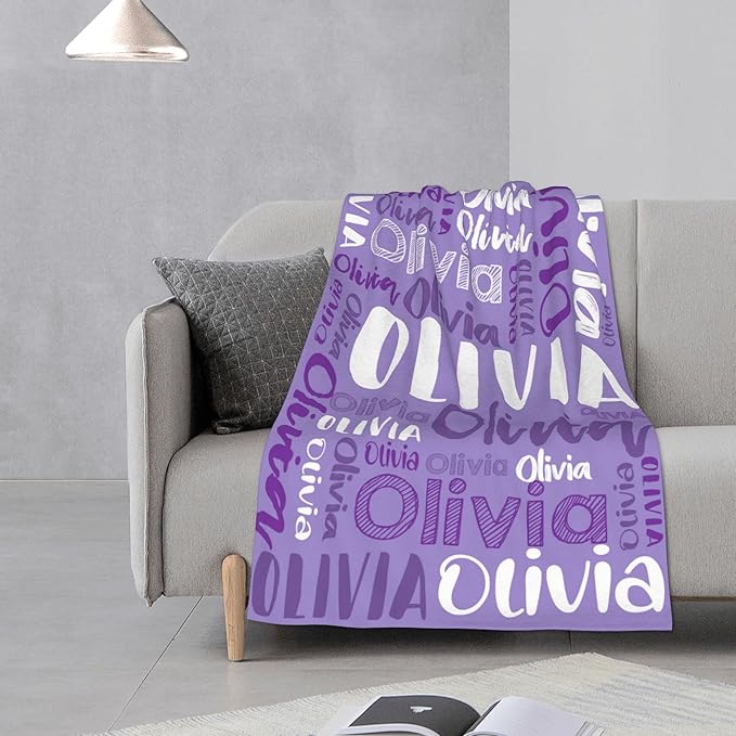 Dr.TOUGH Personalized Blankets with Name Customized Baby Blankets for Girls Boys Adults Monogrammed Blankets and Throws Christmas Birthday Mothers Fathers Valentines Day Gift (Lilac,30''×40'')