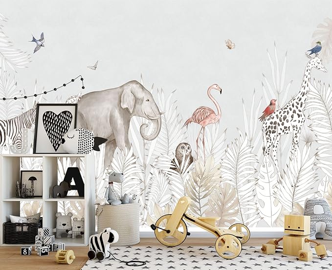 Elephant Zebra Animal Nursery Wallpaper Wall Mural 137" x 100"