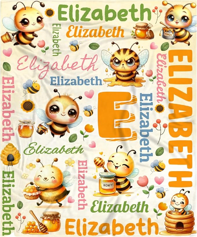 Personalized Custom Honey Bee Preschool Blanket Gifts for Baby Toddler Kids Boys Girls - Customized Honey Bee Super Soft Lightweight Flannel Sheets Decor for Crib Nap Couch - 30"x40" for Baby/Pets