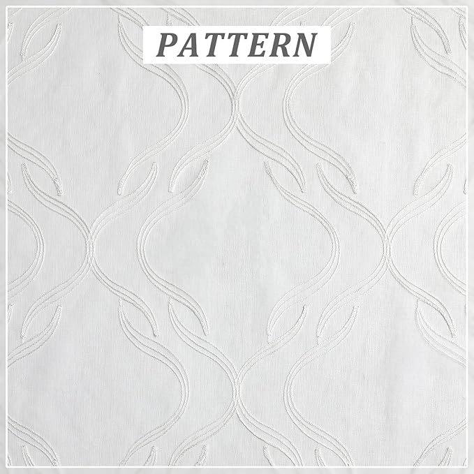 VISIONTEX Sheer Curtains, White Moroccan Embroidery Texture Geometric Rod Pocket White Voile Tulle Semi Window Treatment Pair for Bedroom, W54 x L54