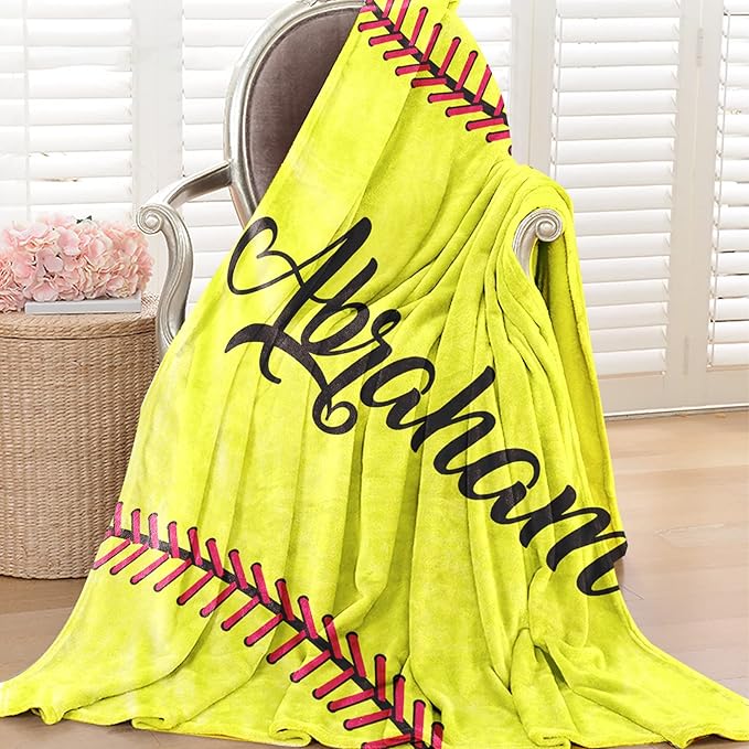 Personalized Softball Kids Blanket with Naumber and Name - Custom Sport Bed Blankets Gift for 0-3 Months Baby Essential and Warm 40x50inch