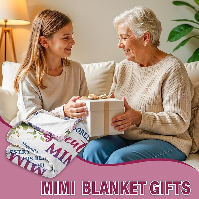 Mimi Gifts for Grandma Blanket, Birthday Gifts for Grandma, Soft Blanket for Grandmother from Grandkids, Grandmother Gift for Christmas Thanksgiving, Mimi Throw Blanket 60“x 50”