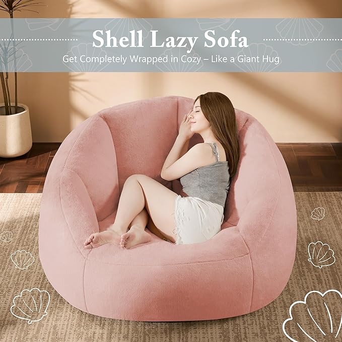 Giant Bean Bag Chair for Adults - Comfy Plush Round Shell Soft Accent Chair, Oversized Cozy Lounge Floor Sofa Reading Chair, Mini Couch for Living Room, Bedroom & Game Rooms, Dorm, Pink