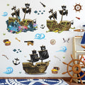 4 Sheet Pirate Ship Wall Sticker Shipwreck Wall Decal DIY Self-Adhesive Waterproof Waves Treasure Fish Hook Pearl Coral Reef Wall Art Decoration for Bathroom Kids Boys Bedroom Playroom Nursery