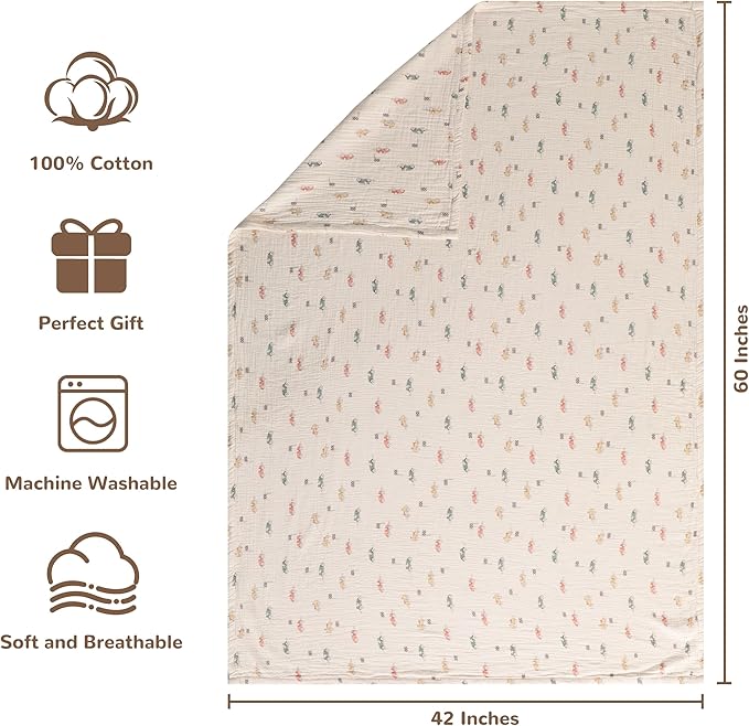 NTBAY 2 Layer Muslin Cotton Baby Swaddle Blanket, 42x60 Soft and Breathable Receiving for Newborns and Infants, Perfect for Crib, Stroller, Travel, Lightweight Nursery Blanket, Retro Race Car