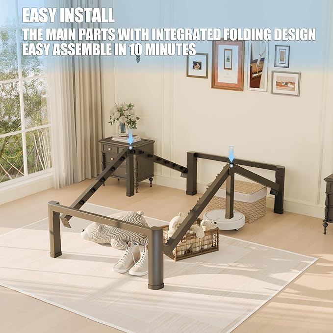 14 inch Twin XL Bed Frame with Round Corner Legs Mattress Slide Stopper,3500 lbs Heavy Duty Metal Platform,No Box Spring Needed,Easy Assembly,Noise Free
