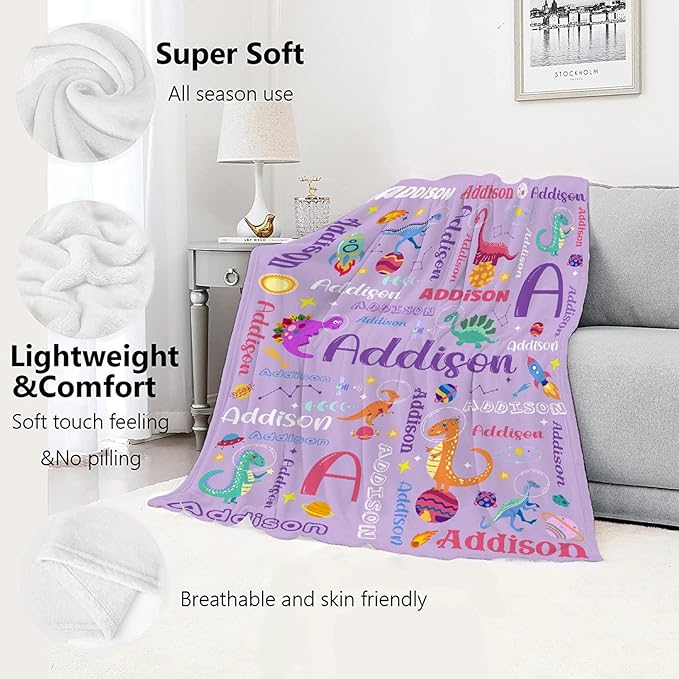Custom Dinosaur Astronaut Blanket Gifts for Girls Boys Women - Super Soft Cozy Warm Throw Sheet for Couch Bed Sofa Office Decor All Season 40"x50" for Kids/Children