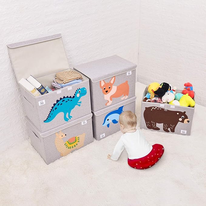 CLCROBD Foldable Large Kids Toy Chest with Flip-Top Lid, Collapsible Fabric Animal Toy Storage Organizer/Bin/Box/Basket/Trunk for Toddler, Children and Baby Nursery (Dolphine)