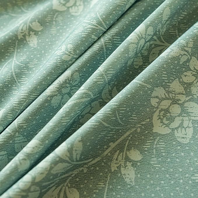 ENJOYBRIDAL Floral Curtains 63 Inch Length Sage Green Farmhouse Drapes Living Room Bedroom Semi Sheer Rod Pocket Window Curtain Panels Short Rustic Boho Retro 2 Panel Sets Window Treatments