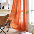 Deeprove Orange Boho Curtains 96 inches Long with Tassel for Bedroom Living Room, Bohemian Embroidery Farmhouse Cotton Linen French Country Window Treatments Fall Halloween Decor, W52 x L96, 1 Panel