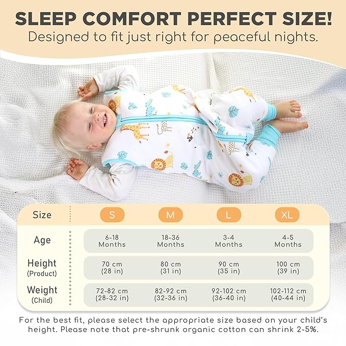 Mama Cheetah Toddler Sleep Sack with Feet 3T - 4T, 2.5 TOG Organic Cotton Baby Sleeping Bag with Legs, Baby Wearable Blankets for Walkers w/ 2-Way Zipper, Baby Sleep Sack for Girls & Boys, Large