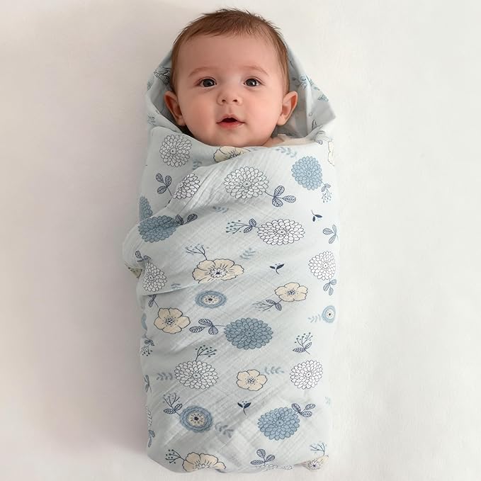 NTBAY 2 Layer Muslin Cotton Baby Swaddle Blanket, 30x40 Soft and Breathable Receiving for Newborns and Infants, Perfect for Crib, Stroller, Travel, Lightweight Nursery Blanket, Rustic Bloom