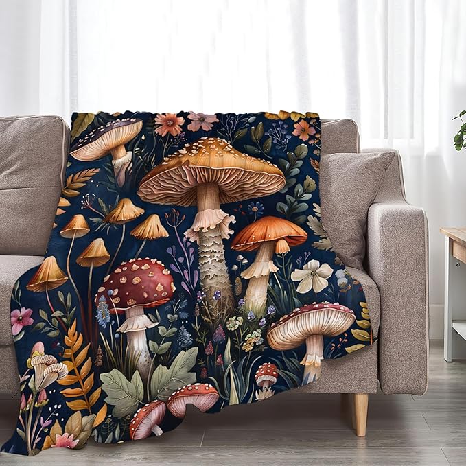 Tijuboni Mushroom Throw Blanket Mushroom Gifts for Girls Women Boys Men Kids Adults Soft Flannel Fleece Blanket for Couch Sofa Bed Home Decor 50"x60"