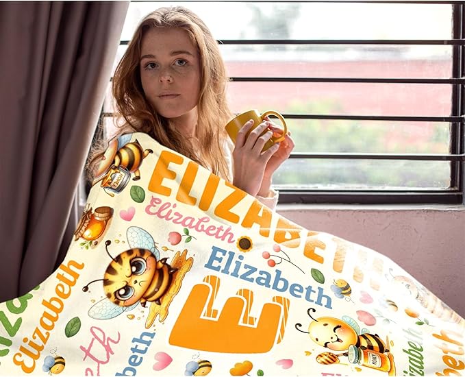 Personalized Custom Honey Bee Preschool Blanket Gifts for Baby Toddler Kids Boys Girls - Customized Honey Bee Super Soft Lightweight Flannel Sheets Decor for Crib Nap Couch - 40"x50" for Kids/Children