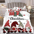 LUVIVIHOME 2PCS Merry Christmas Comforter Set Twin Size, Cute Gnome Bedding, Red Buffalo Plaid Striped Holiday New Year Xmas Bedding, Boys Girls Teens Kids Bedroom Decor, White Quilt, 1 Pillow Case