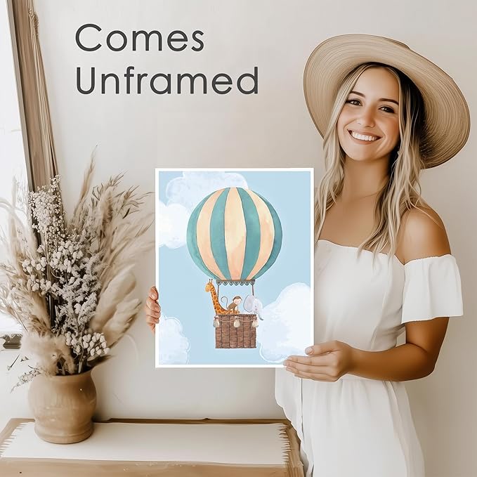 DREAM BIG PRINTABLES Hot Air Balloon Art Prints (Set of 3) - Unframed - 8x10s | Modern Nursery Wall Decor