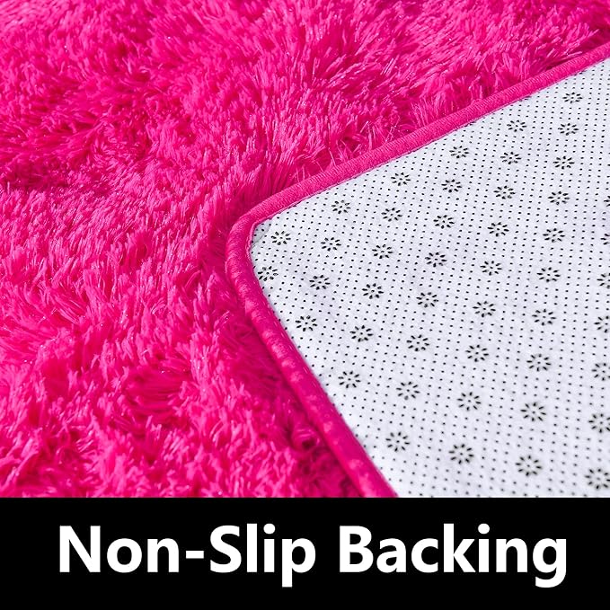 Fluffy Area Rug for Living Room 8x10 Feet, Hot Pink Shaggy Rugs for Bedroom 8x10 Area Rugs Non Slip Clearance