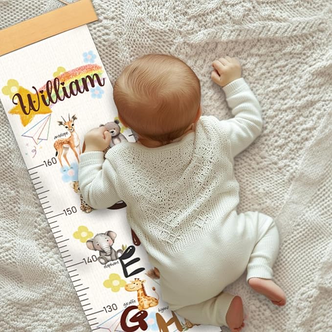 Personalized Name Growth Chart Wall Decor for Kids – Canvas Removable Height Chart Measuring Ruler 59" x 7.9" (Cute Letters)