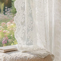 Anmao Vintage Lace Curtains 72 Inches Long 2 Panels Set, Romantic Elegant Light Filtering Semi Sheer Floral Thick Lacy Curtain Drapes for Living Room and Bedroom, Each Panel 55W x 72L, Beige Plum