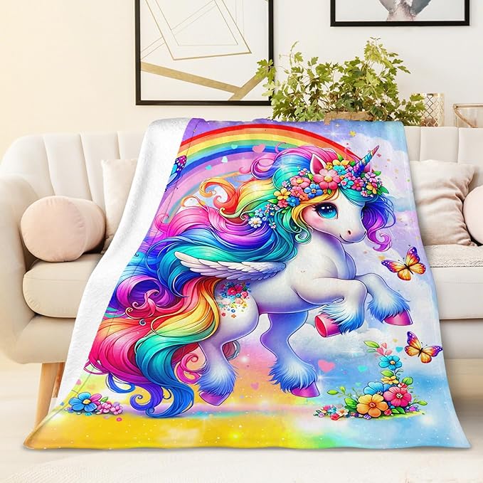 Girls Unicorn Blanket, Throw Gift for Kids Teens Adults Unicorn Lovers 60x80 Inches Lightweight Soft Cute Decor Throw Blankets for Sofa Couch Bed