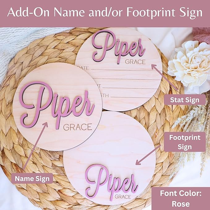 Custom Baby Name Announcement Disc, Wooden Hospital Photo Prop, 30 Colors & Multiple Font Options, Personalized Welcome New Baby Name Sign, 4-8 Inches